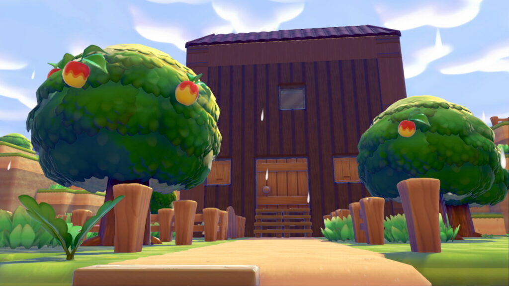 Pokemon Pokopia Withered Wasteland custom build log cabin tunnel through cliff wood